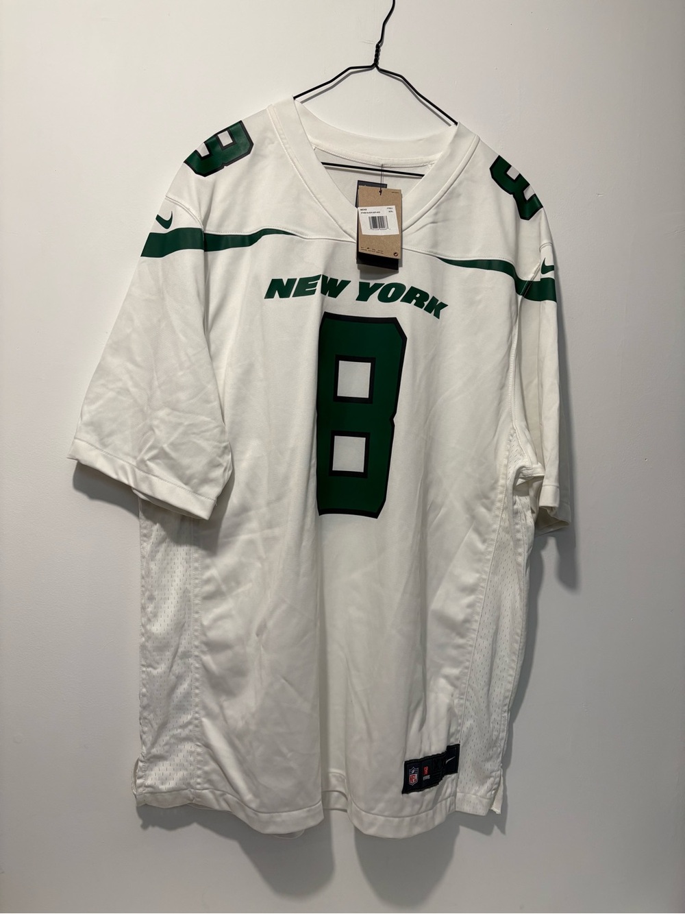 NFL New York White and Green Football Jersey with Number 8